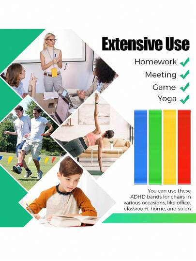 أدوات مكتبية ومدرسية 4قطع أشرطة شد مرنة للقدم القلقة، أشرطة إغاثة من الإجهاد من اللاتكس السميك للكراسي الصفية، قابلة للاستخدام في الفصول الدراسية في عيد الميلاد