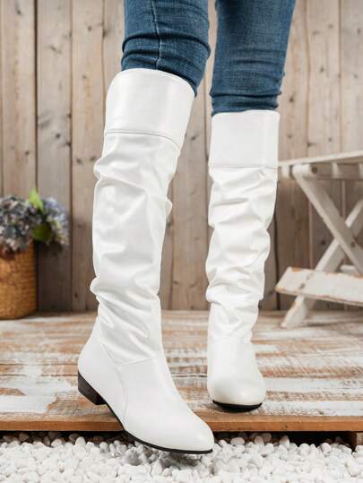 أحذية نسائية فاخرة بلون صلب فوق الركبة