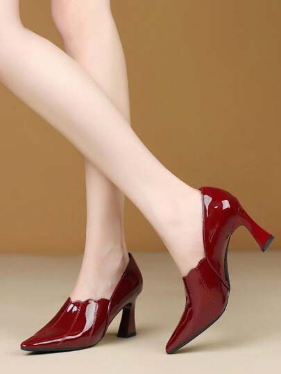 كعب عالي نسائي جديد يصل في ربيع وخريف 2023 : حذاء أنيق للأفراح بطرف مدبب وكعب سميك ومضخة جلدية Pu متعددة الاستخدامات بتصميم فم عميق