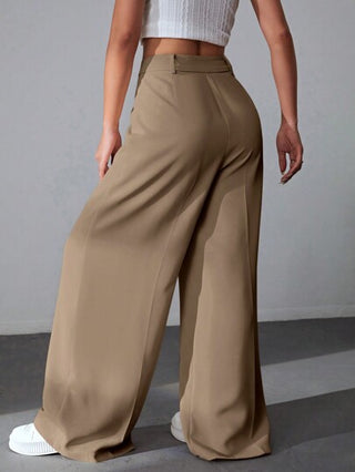 EZwear الصلبة واسعة الساق السراويل الكاكي