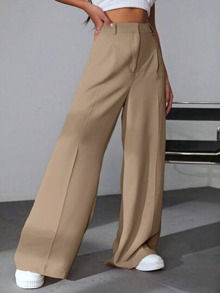 EZwear الصلبة واسعة الساق السراويل الكاكي