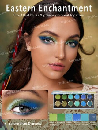 SHEGLAM Zen Out, Shangri-La Palette 12-Clolor Shimmer Metallic Matte Eyeshadow Palette Blue Green Highly Concentrated Colors Long-Lasting No Smudge Smooth Mist Mash Eyeshadow Cosmetics Eye Makeup Cosmetics Christmas Winter Summer Blue Eyeshadow عيد...