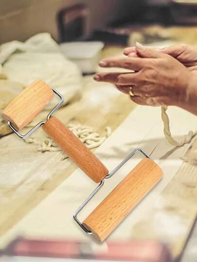 1 قطعة من الخشب الطبيعي أسطوانة فرد العجين ذو الطرفين، أسطوانات الفرد للخبز، غير لاصقة للعجين والخبز والبسكويت والبيتزا والحلويات، أداة خبّاز ومطبخ