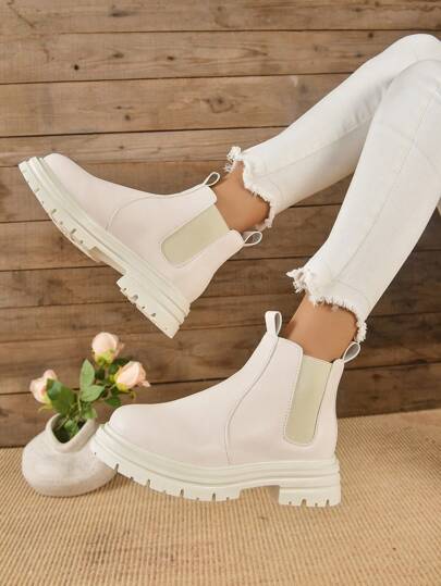 جوارب ضيقة موضة خريف/شتاء 2025، بوت تشيلسي ذات كعب سميك وكتلي للنساء