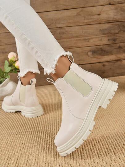 جوارب ضيقة موضة خريف/شتاء 2025، بوت تشيلسي ذات كعب سميك وكتلي للنساء