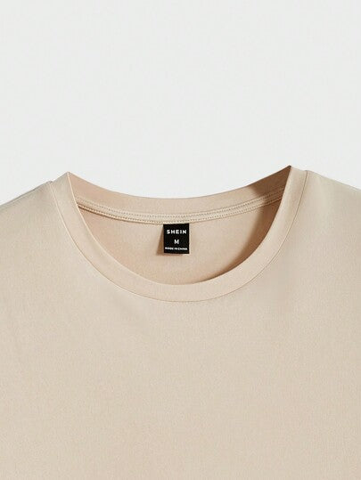 Manfinity ModaGents تي شيرت منسوج كاجوال بأكمام قصيرة بلون سادة لربيع وصيف