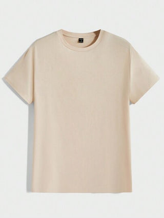 Manfinity ModaGents تي شيرت منسوج كاجوال بأكمام قصيرة بلون سادة لربيع وصيف