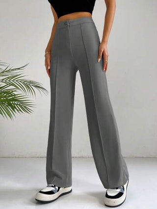 EZwear بنطلون بشكل واسع الساق بتفاصيل قصة خياطة للربيع بلون أسود