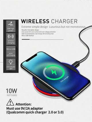 الشاحن اللاسلكي 10 واط مع ضوء تنفسي، مناسب للهواتف متوافقة مع Qi مثل /iPhone8/X/11/12/13/14/15 Series المناسب للمكتب والسكن والمنزل