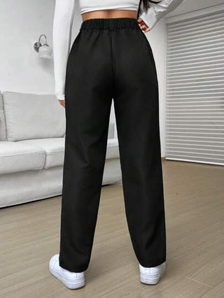 EZwear بنطلون نساءي أسود فضفاض بخصر عالي منسدل، سراويل عادية مبتكرة مناسبة لشهر رمضان