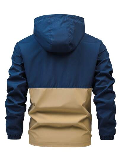 Manfinity Homme معطف كنزة رياضية بطبعة حرفية وسحاب للرجال بفتحة رأس مع جيوب ولون مقسوم، بأكمام طويلة والدافئة، مناسب هدايا الأصدقاء والأزواج والأصدقاء الأعزاء