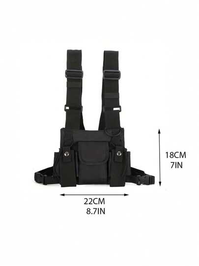 قطعة واحدة، حقيبة صدرية متعددة الجيوب من قماش أكسفورد الأسود، جيب صدري وظيفي متعدد الاستخدامات للركض والتمرين والتخييم والصيد وأنشطة الصيف والمدرسة والحياة الرياضية، حزام يمكن ارتداؤه حول الصدر