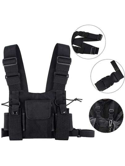 قطعة واحدة، حقيبة صدرية متعددة الجيوب من قماش أكسفورد الأسود، جيب صدري وظيفي متعدد الاستخدامات للركض والتمرين والتخييم والصيد وأنشطة الصيف والمدرسة والحياة الرياضية، حزام يمكن ارتداؤه حول الصدر