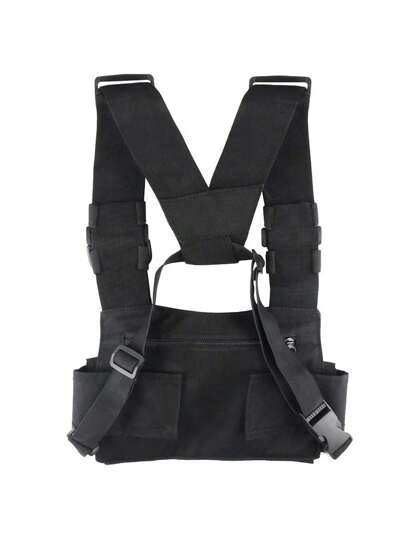 قطعة واحدة، حقيبة صدرية متعددة الجيوب من قماش أكسفورد الأسود، جيب صدري وظيفي متعدد الاستخدامات للركض والتمرين والتخييم والصيد وأنشطة الصيف والمدرسة والحياة الرياضية، حزام يمكن ارتداؤه حول الصدر