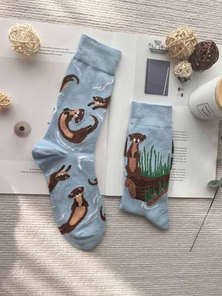 جوارب رجالية متوسطة الساق غير متماثلة بتصميم الثعلب الأوروبي والأمريكي، جوارب رجالية فخمة متجانسة مبتكرة