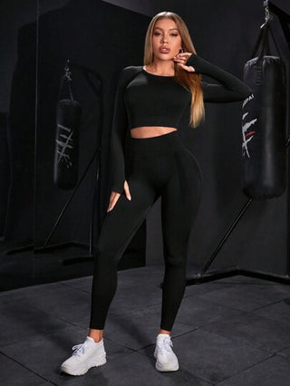 SHEIN Sport Studio طقم رياضي بأكمام راجلان ناعم للنساء