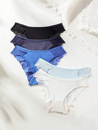 Shein Underwear&Sleepwear Basics 5 قطع من ملابس اللانجيري المحبوكة المخططة مع الدانتيل المتضاد