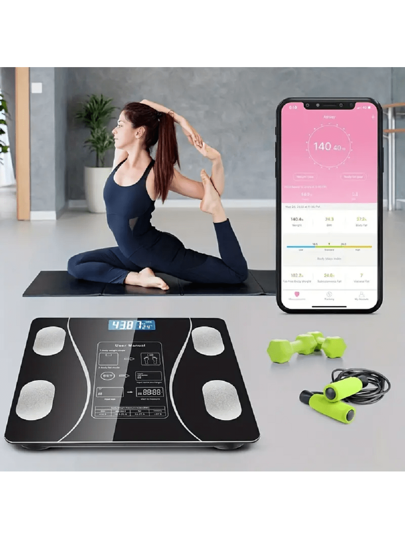 قطعة واحدة ميزان ذكي رقمي لقياس الوزن والدهون، متصل بتطبيق الهاتف الذكي، ميزان BMI، أداة حمام، إكسسوارات صالة الألعاب الرياضية