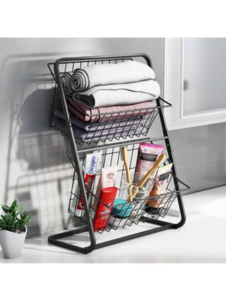 رف تخزين الخضروات للترتيب في المطبخ , حامل الخضروات متعدد الطبقات الاسود ، سلة الفواكه والخضروات المنزلية مع رف تخزين الفتحات
