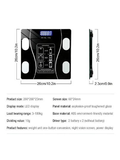 قطعة واحدة ميزان ذكي رقمي لقياس الوزن والدهون، متصل بتطبيق الهاتف الذكي، ميزان BMI، أداة حمام، إكسسوارات صالة الألعاب الرياضية