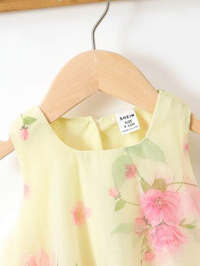 فساتين بيبي ثوب طفلة بنسيج شبكي وطبعات زهرية