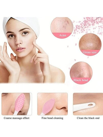 1 فرشاة شفاه وأنف من السيليكون متعددة الاستخدامات ذات جانبين، عشوائي اللون ،فرشاة تنظيف الوجه، حقيبة، منظم، تخزين