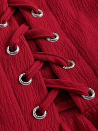 MOD فستان موحدة اللون رباط امامي اكمام منتفخة