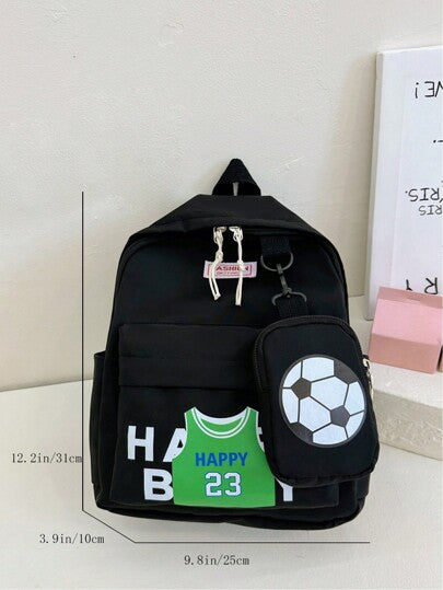 مجموعة 2 قطعة من الحقيبة الظهر والحقيبة الظهر الميني بتصميم أنماط كرة القدم، تصميم فريد على طراز رياضي، حقائب جميلة للمراهقين