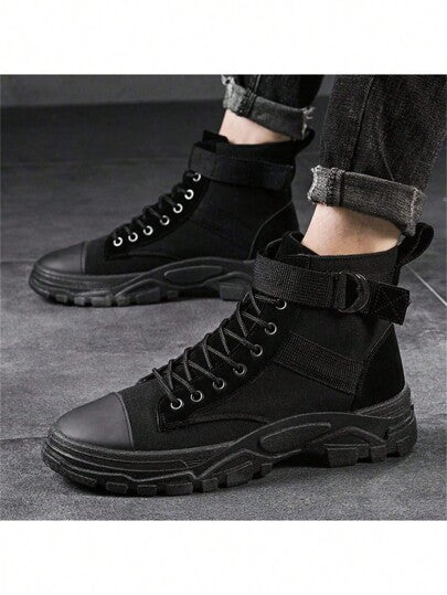 بوت رجالية سميكة الوبر دافئة كلاسيكية للصحراء، مقاومة للماء والطعن، بوت تدريب عالية الكاحل باللون الأسود
