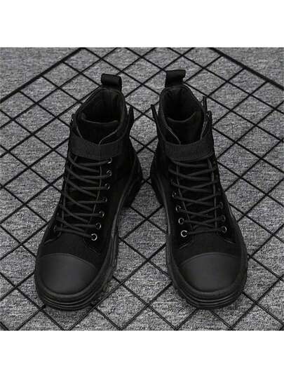 بوت رجالية سميكة الوبر دافئة كلاسيكية للصحراء، مقاومة للماء والطعن، بوت تدريب عالية الكاحل باللون الأسود