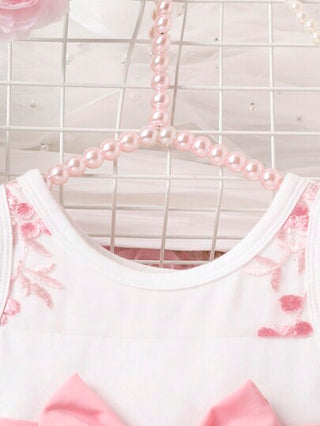 فساتين بيبي فستان مطرز بأزهار شبكي شامل عقدة الفراشة أمامية بنات