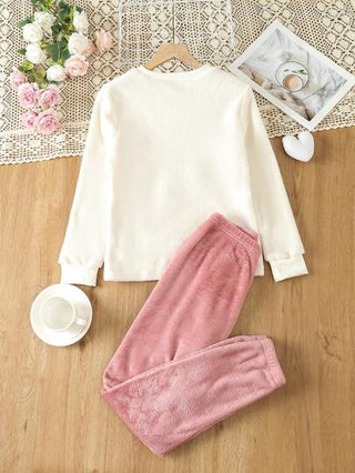 بيجاما بنت طفل قلب & مطرز بحروف فانيلا بلوفر مع بنطلون طقم بيجامة