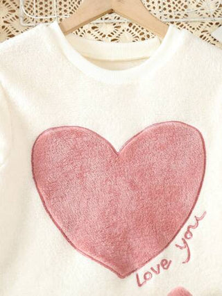 بيجاما بنت طفل قلب & مطرز بحروف فانيلا بلوفر مع بنطلون طقم بيجامة