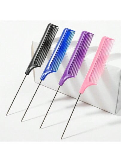مشط شعر مهني ذو ذيل مدبب مضاد للكهرباء الساكنة، فرشاة صبغ الشعر، مشط إبرة من الصلب لصالون الحلاقة، اكسسوارات ومنتجات وأدوات العناية بالشعر للصالونات وصالونات التجميل والسفر