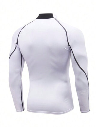 Manfinity Sport Corelite تي شيرت رياضي كاجوال طويل الأكمام للرجال، بياقة قائمة وأكمام راجلان، بلون أحادي، مناسب للملابس المدرسية