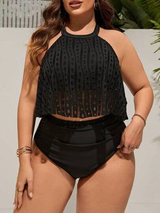 Swim Lushoire تانكيني بقَطْع وفتحات صيفي بلاس مع ربطة بنقشة هولووت