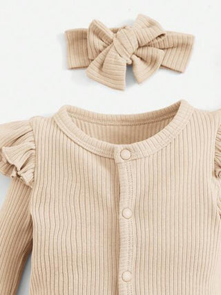 SHEIN جمبسوت مقلم بكشكش أزرار أمامية محبوك مضلع للبنات الاطفال