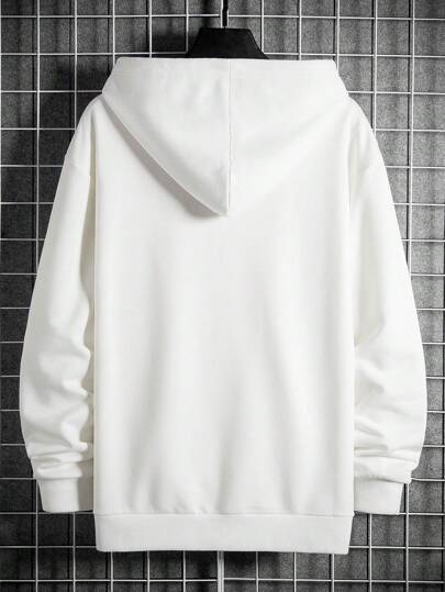 Manfinity Homme هودي كاجوال بجيب على شكل كنغر وطباعة حرف بأكمام طويلة ، للإستخدام اليومي والتنس