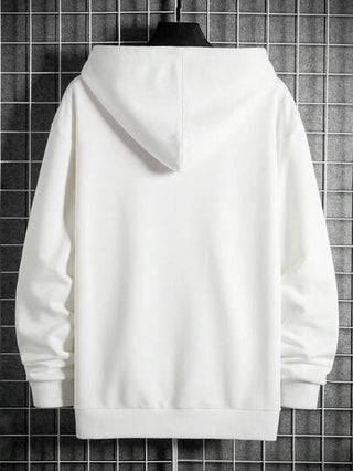 Manfinity Homme هودي كاجوال بجيب على شكل كنغر وطباعة حرف بأكمام طويلة ، للإستخدام اليومي والتنس