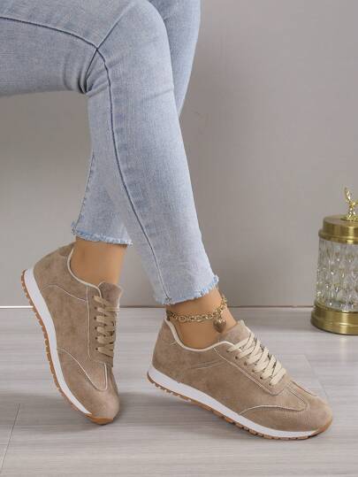 حذاء رياضي سيدات موحد اللون خارجي رباط مريح كاجوال