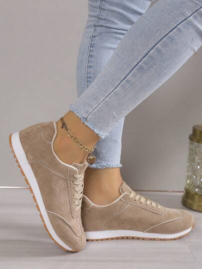 حذاء رياضي سيدات موحد اللون خارجي رباط مريح كاجوال