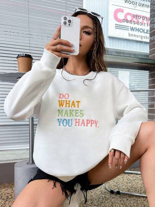 Flirla بلوزة رياضية بنمط التطريز بشعار كتف متدلٍّ افعل ما يجعلك سعيدًا