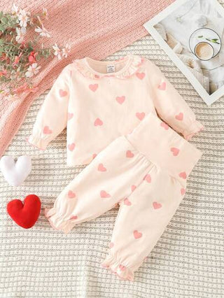 SHEIN بيجامة بناتية مع طقم رقبة على شكل بيتر بان وكشكشة على الأطراف وتصميم باتشورك