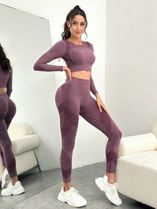 Slayoga مجموعة رياضية للنساء بأكمام راجلان بدون خياطة، مجموعة ملابس للعام الصيني الجديد وممارسة الرياضة, مجموعة سراويل للنساء