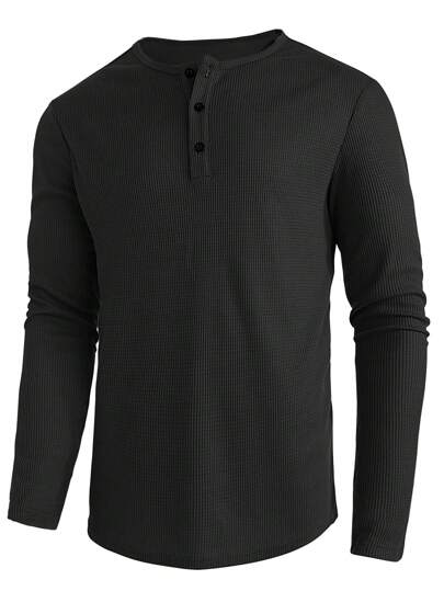 Manfinity Homme قميص رجالي بأزرار أمامية بأكمام طويلة، خريف