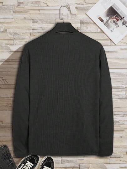 Manfinity Homme قميص رجالي بأزرار أمامية بأكمام طويلة، خريف