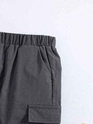 SHEIN بنطلون كاجوال فضفاض ومريح للصبي الصغير، بتصميم بضمة مناسب للمدرسة، الأنشطة الخارجية، الرياضة، التنزه ، 4-7 سنوات