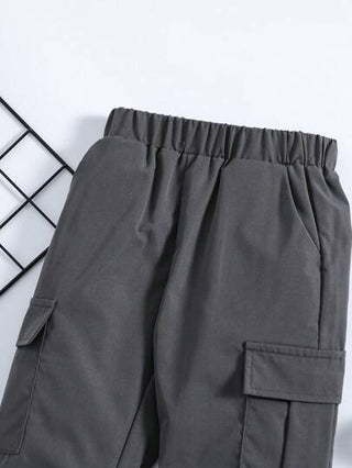 SHEIN بنطلون كاجوال فضفاض ومريح للصبي الصغير، بتصميم بضمة مناسب للمدرسة، الأنشطة الخارجية، الرياضة، التنزه ، 4-7 سنوات