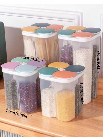 جرة مختومة بعناية واحدة للمطبخ من البلاستيك، صندوق تخزين للمعكرونة وحبوب السعرات الحرارية، زجاجة تخزين مضادة للرطوبة مع منظم الثلاجة بألوان عشوائية