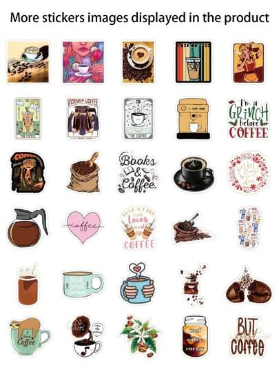 50 ملصق بي في سي بموضوع القهوة للهدايا القهوية، ديكور الحفلات، الدراجات النارية، الحقائب، الأجهزة المحمولة، لوحات التزلج، زجاجات المياه، خوذة الأطفال، لوازم المدرسة، العودة للمدرسة
